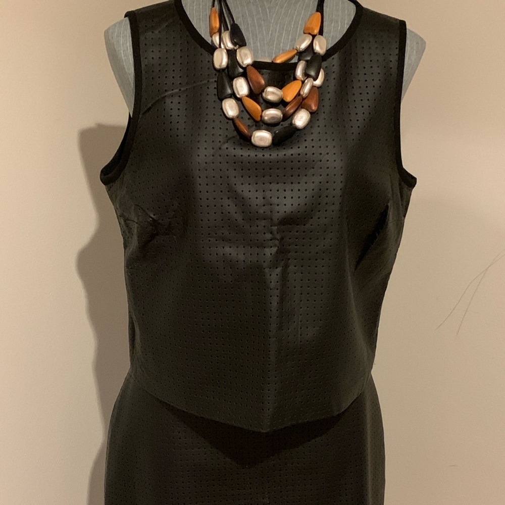 BR perforated faux leather crop top and skirt.
